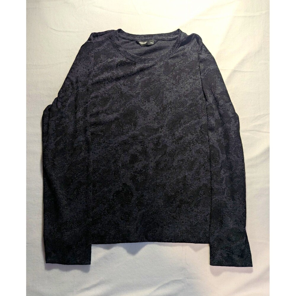 Simply Vera Vera Wang Gray/Black Abstract Knit Crew Neck Long Sleeve Top L